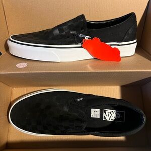 NEW Vans Slip-On Checkerboard Skate Shoe - Black/Black Size 9.5 Men’s